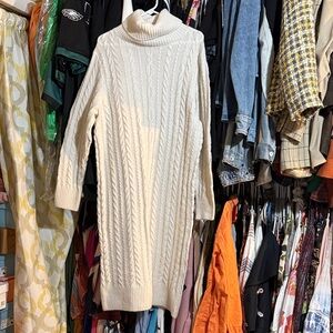 Cozy Cable Knit Turtleneck Sweater - Cream Dress